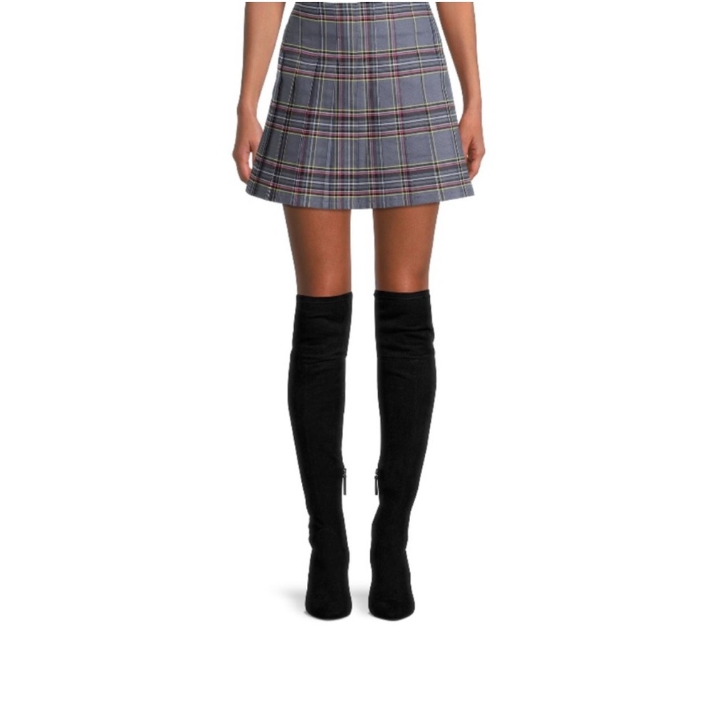 No Boundaries Blue and Gray Plaid Mini Skirt